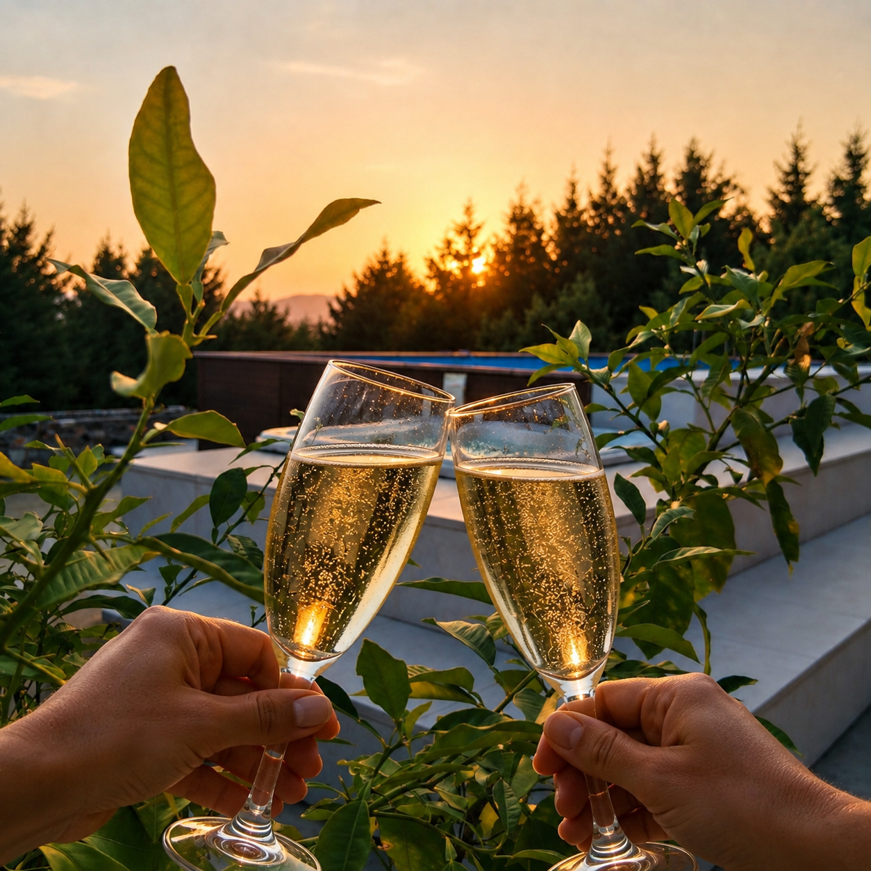 Romantic poolside aperitif